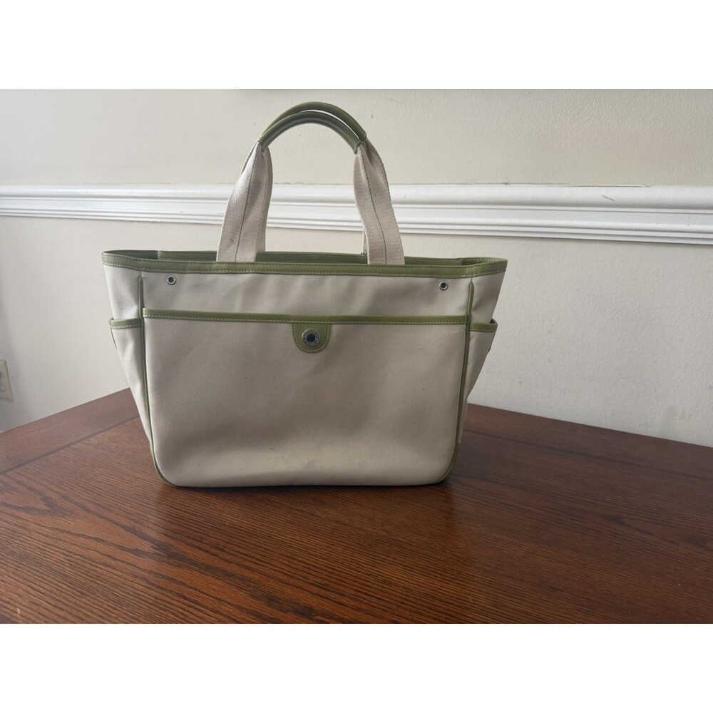 Vintage Coach Hampton Twill Garden Tote Bag B04Q 6734 Tan Green Canvas Leather - Picture 6 of 16